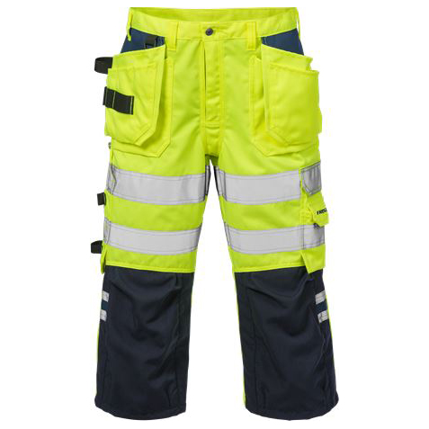 Fristads 3/4 broek 2027 geel-marineblauw (high visibility)